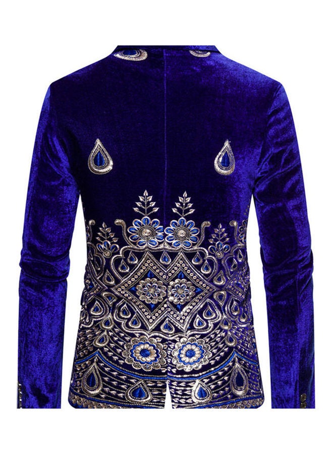 ماركة غير محددة بدلة مطرزة وبزر فردي أزرق ملكي  - Image 3
