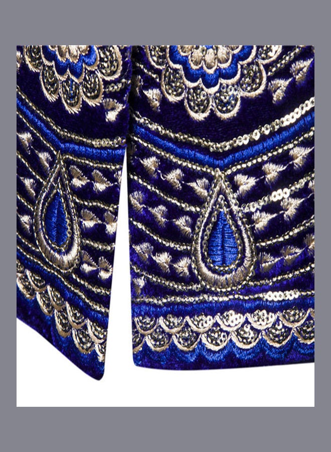 ماركة غير محددة بدلة مطرزة وبزر فردي أزرق ملكي  - Image 4