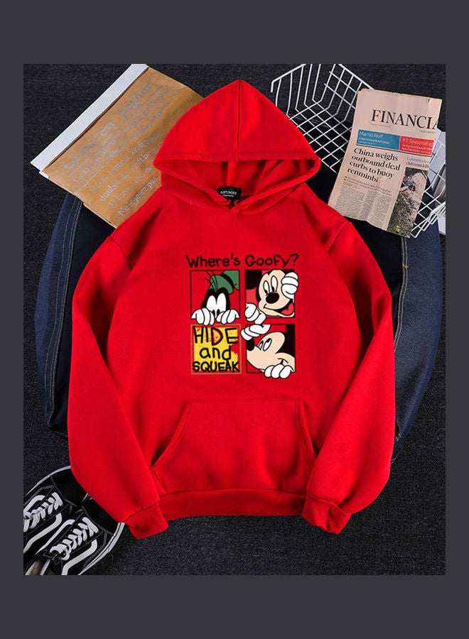 Long Sleeves Printed Hoodie Red  - Image 1
