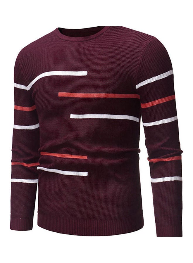 Striped Pattern Sweater Wine Red  - Image 1