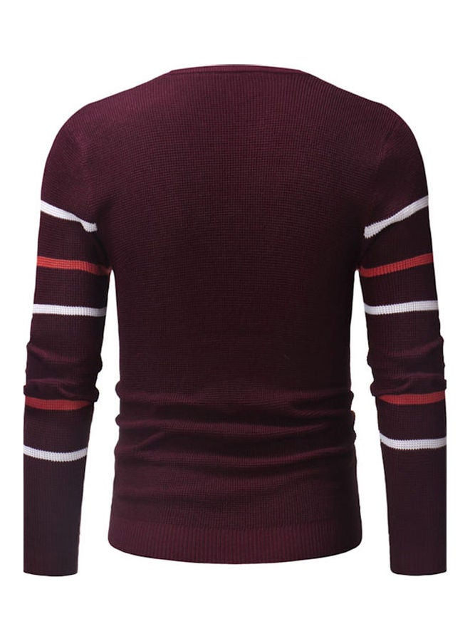 Striped Pattern Sweater Wine Red  - Image 2