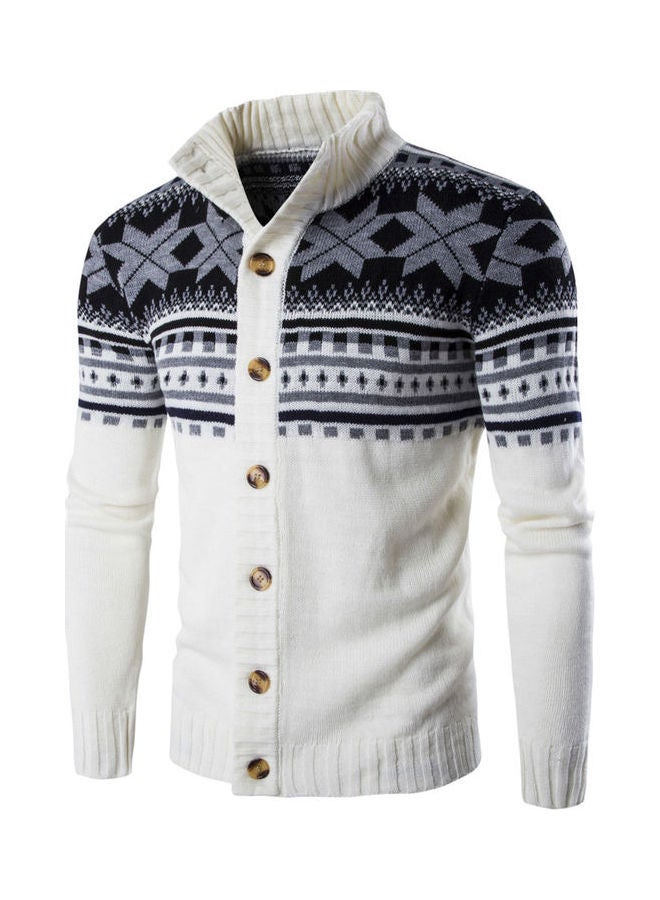 Buttoned Sweater White/Black/Grey - Image 1