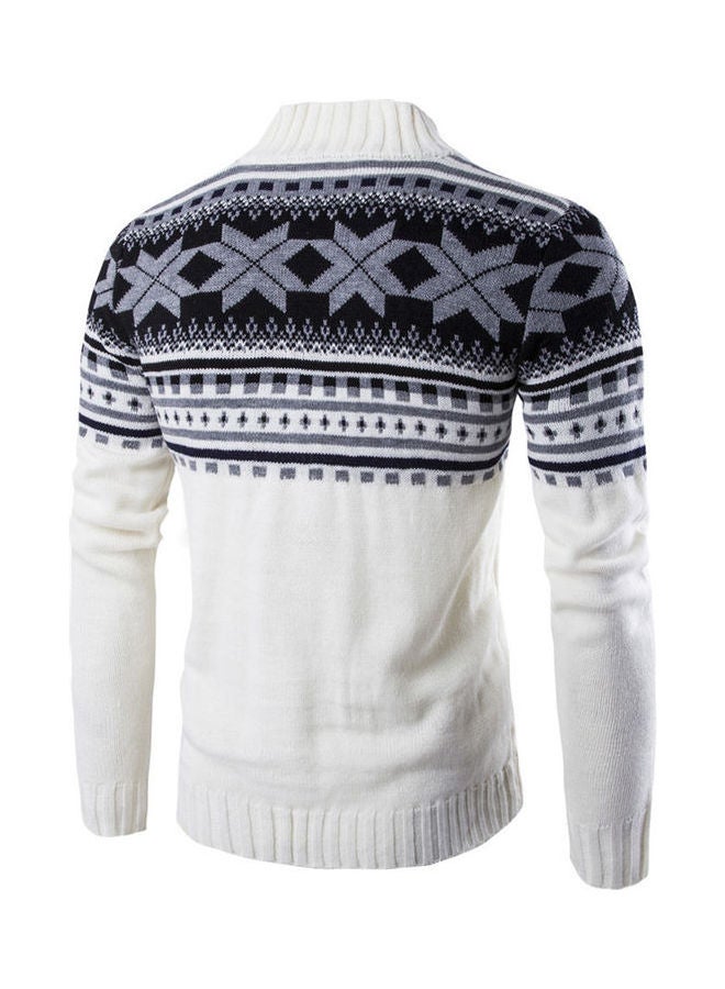 Buttoned Sweater White/Black/Grey - Image 2