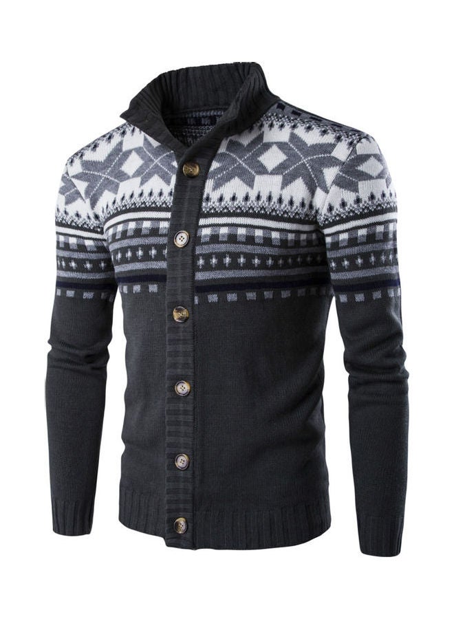 Buttoned Sweater Dark Grey/White/Black  - Image 1