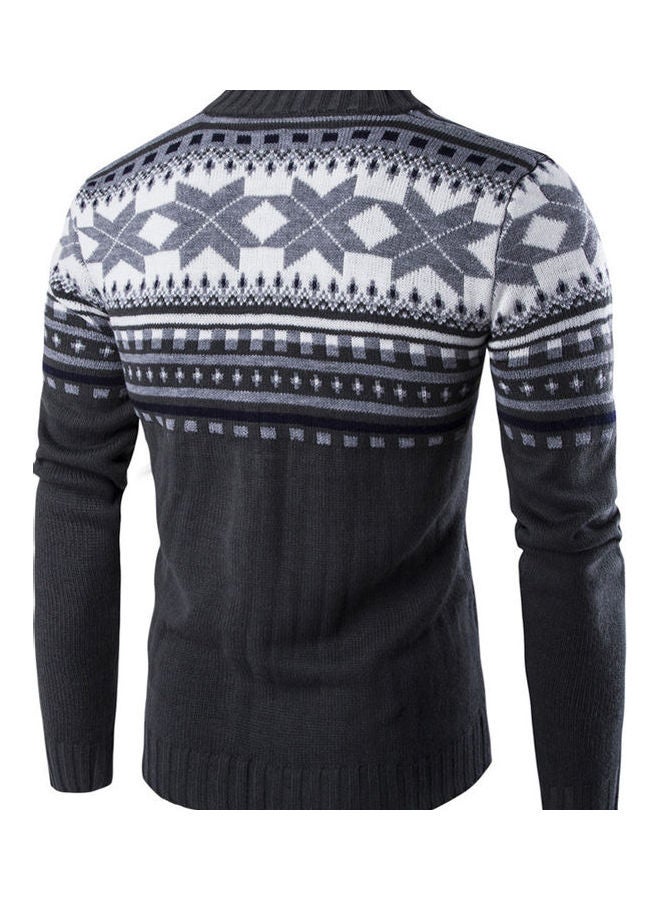 Buttoned Sweater Dark Grey/White/Black  - Image 2