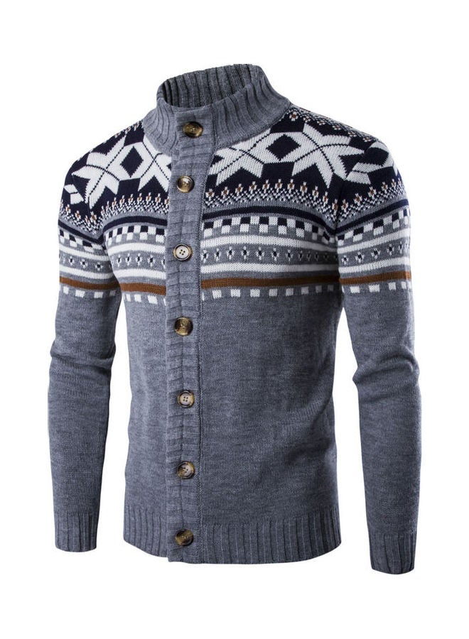 Buttoned Sweater Light Grey/Black/White - Image 1