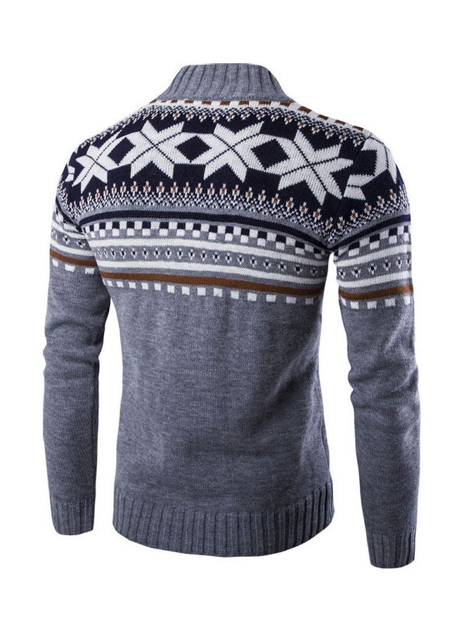 Buttoned Sweater Light Grey/Black/White - Image 2