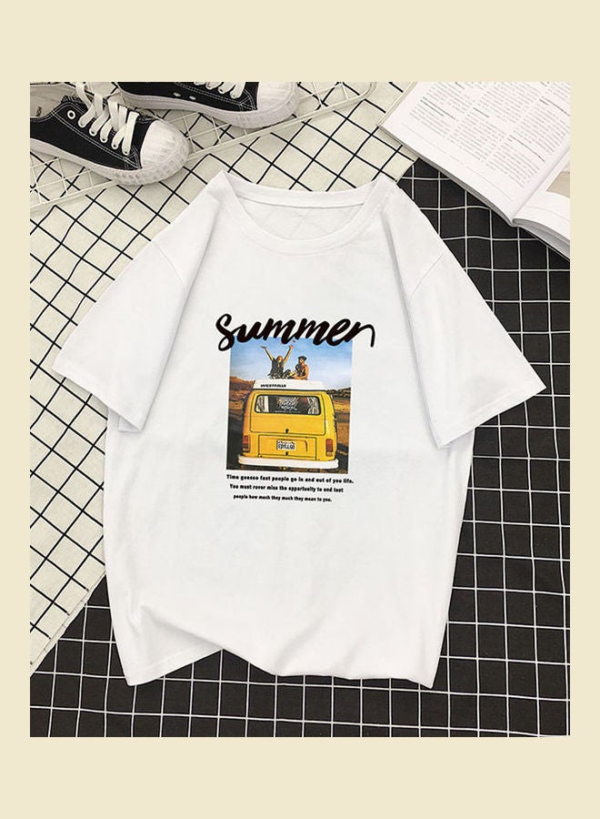 تيشيرت مطبوع أبيض/أصفر/أسود