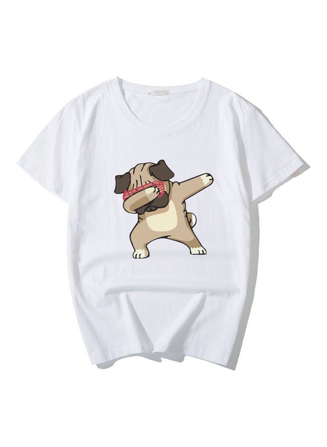 تيشيرت بأكمام قصيرة منقوش أبيض/بني