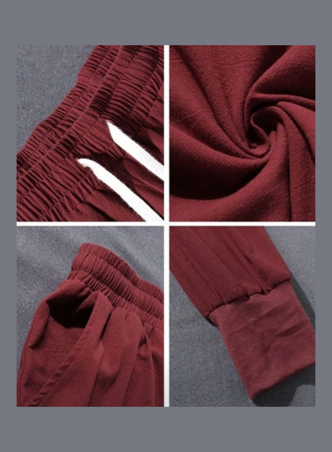 Solid Loose Fit Pants Red  - Image 4