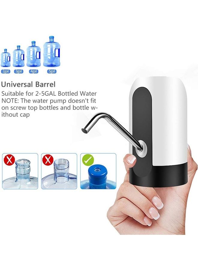 Portable USB Charging Electric Pumping Automatic Water Dispenser White/Black 7x12x7cm 