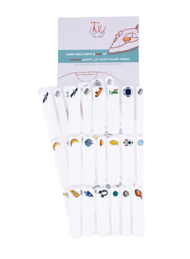 TINY WHEEL - Self Laminating Iron On Name Label Sticker Set White - Image 1