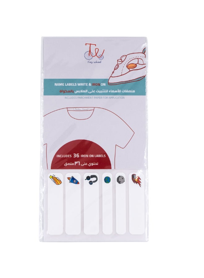 TINY WHEEL - Self Laminating Iron On Name Label Sticker Set White - Image 1