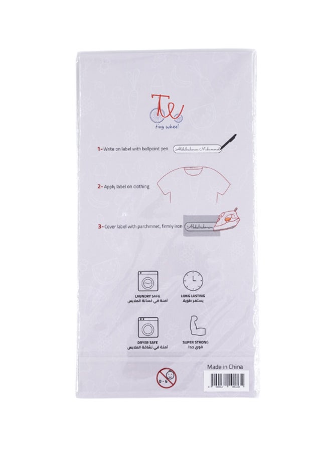TINY WHEEL - Self Laminating Iron On Name Label Sticker Set White - Image 1