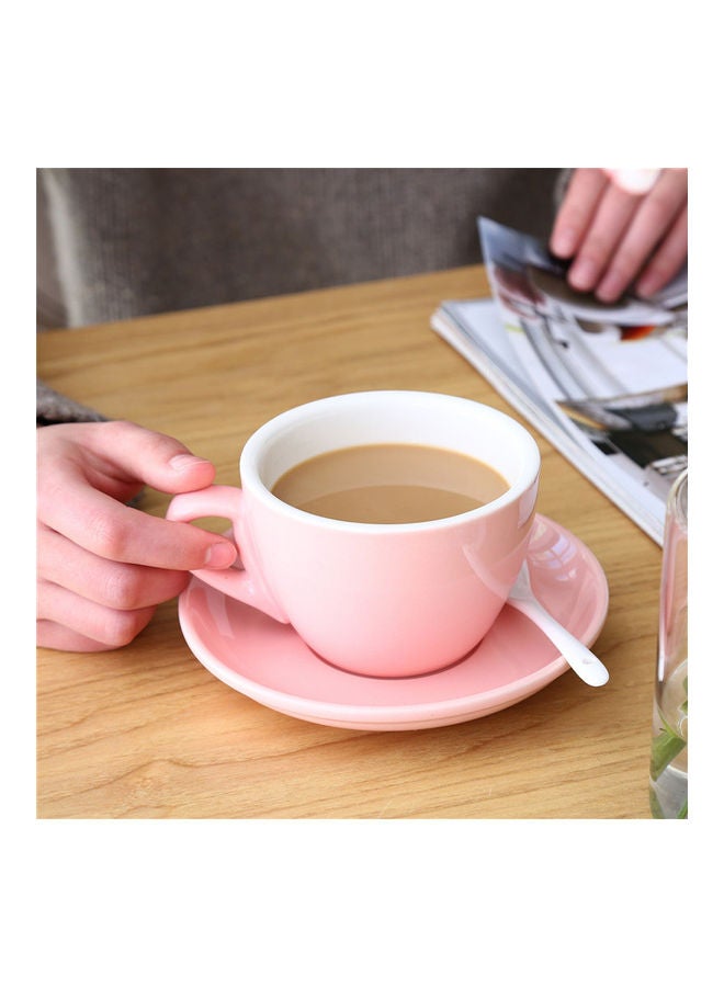 Ceramic Coffee Cup And Saucer Pink 250ml - Image 2