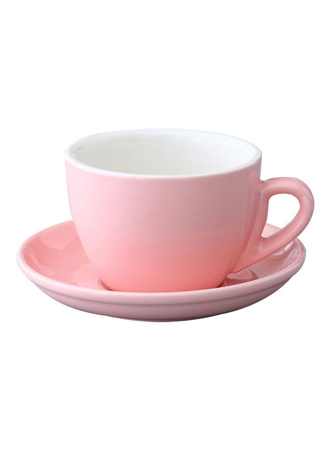Ceramic Coffee Cup And Saucer Pink 250ml - Image 1