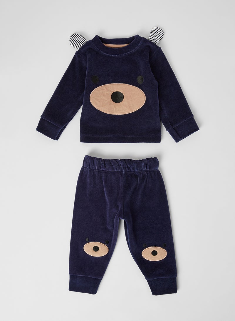 Moms Love Baby Boys Bear Face Pants Set Navy - Image 1