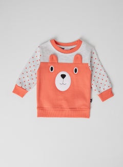 Moms Love Baby Boys Bear Face Sweatshirt Coral  - Image 1