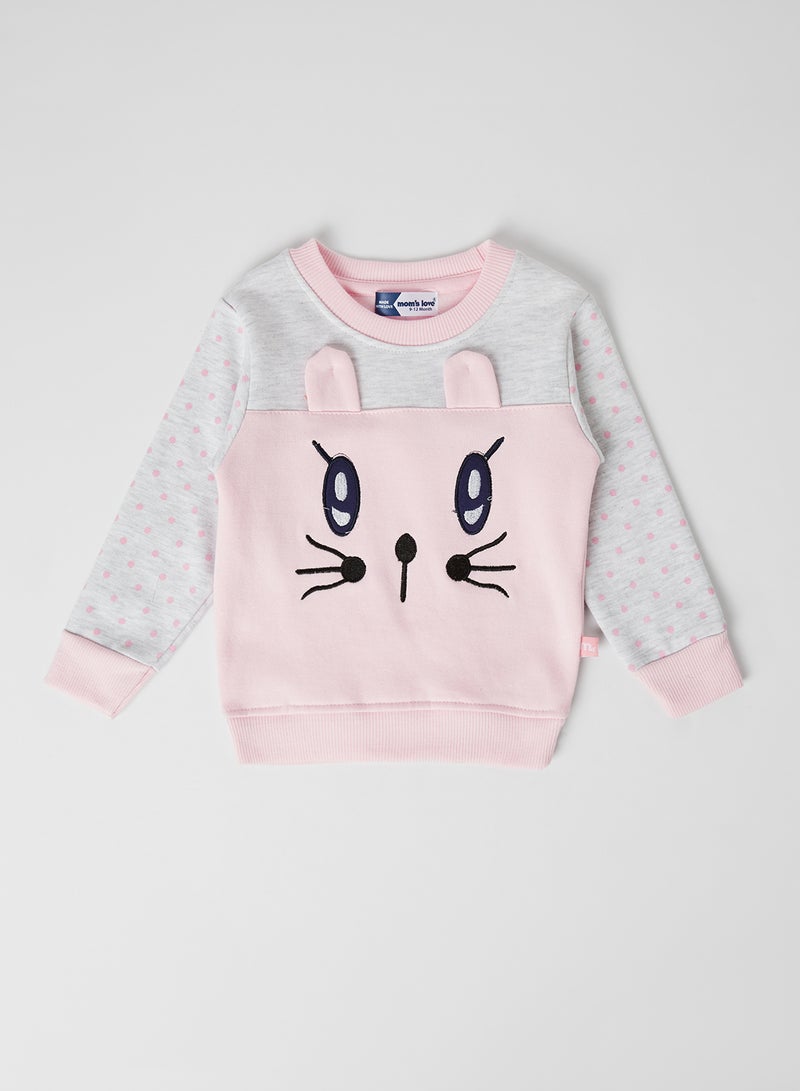 Moms Love - Baby Kittie Face Sweatshirt Lt.Pink - Image 1
