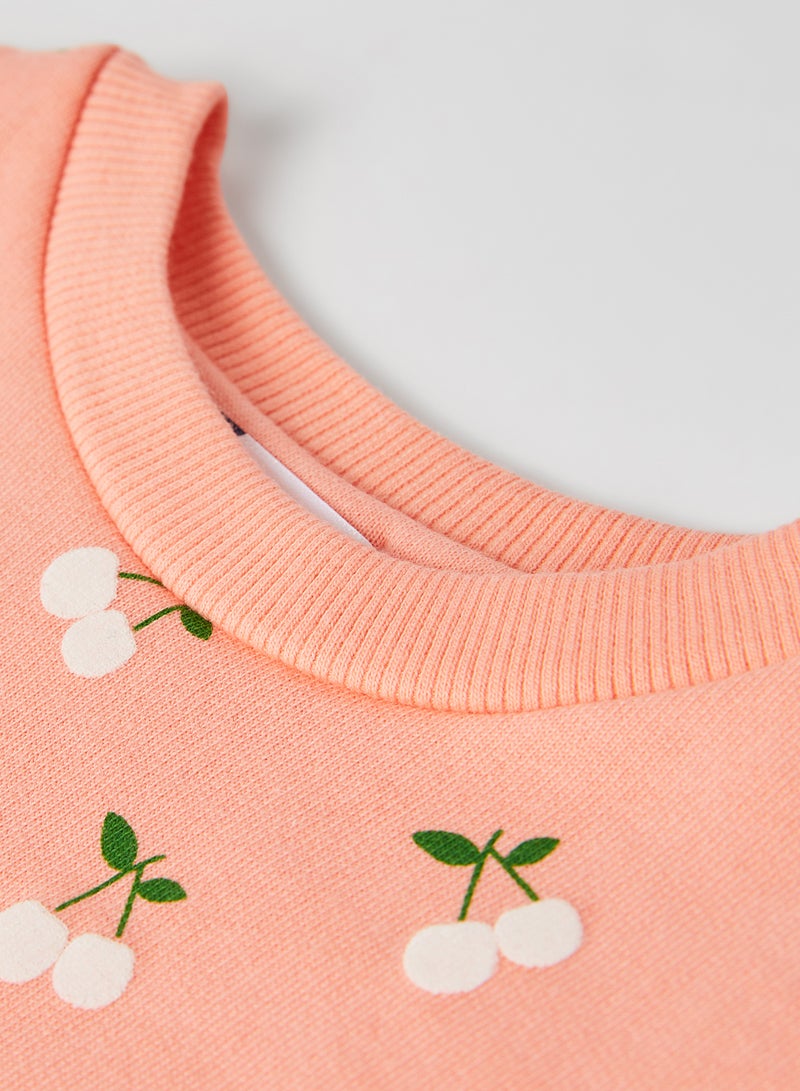 Moms Love - Baby Cherry Print Sweatshirt Peach - Image 1
