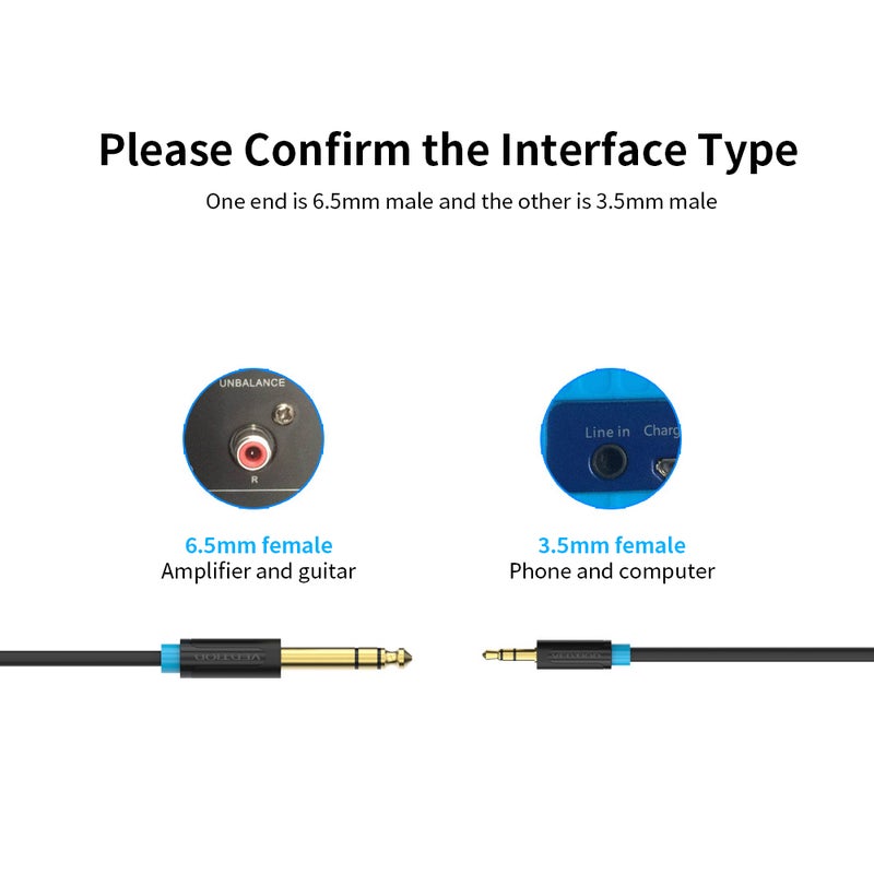 VENTION 3.5mm to 6.5mm Audio Cable Black - Image 3