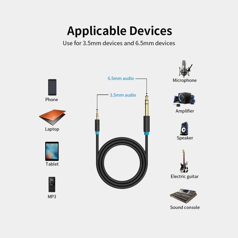 VENTION 3.5mm to 6.5mm Audio Cable Black - Image 4