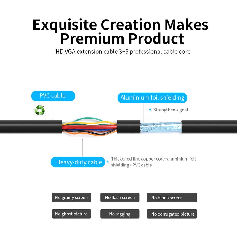 فينشن كابل تمديد VGA أسود - Image 4