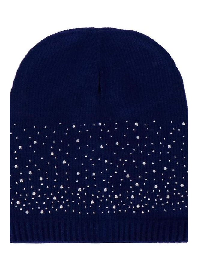 Dot Embellished Casual Beanie Blue/White  - Image 1