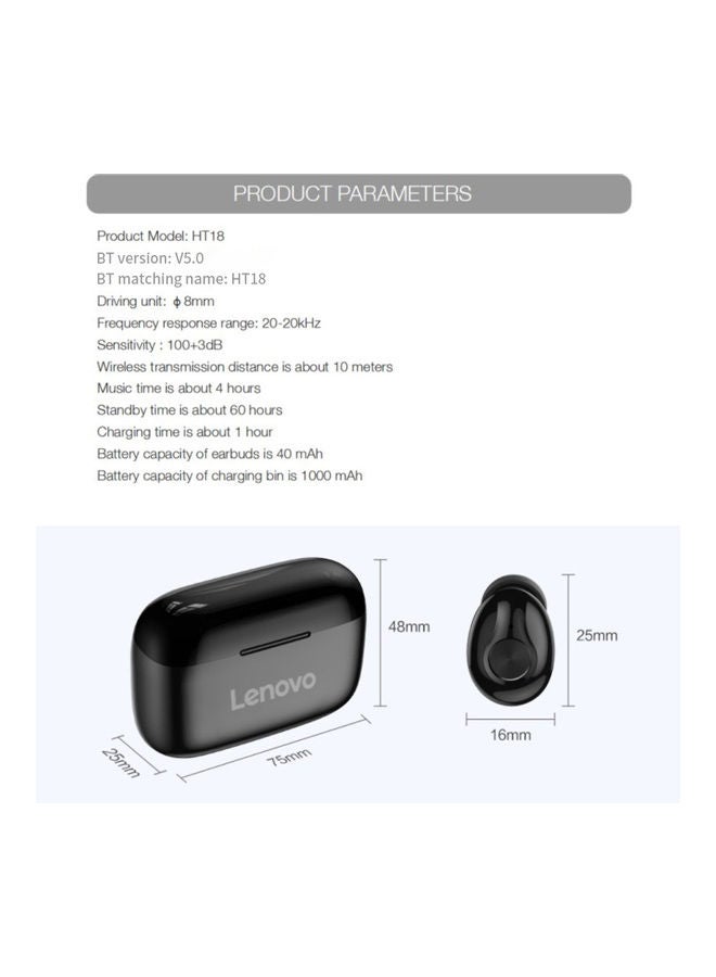 Lenovo - Lenovo HT18 Wireless BT Headphone TWS In-ear Sports Earbuds HiFi Sound Quality Sweatproof Noise Reduction Headphone Black Black - Image 1