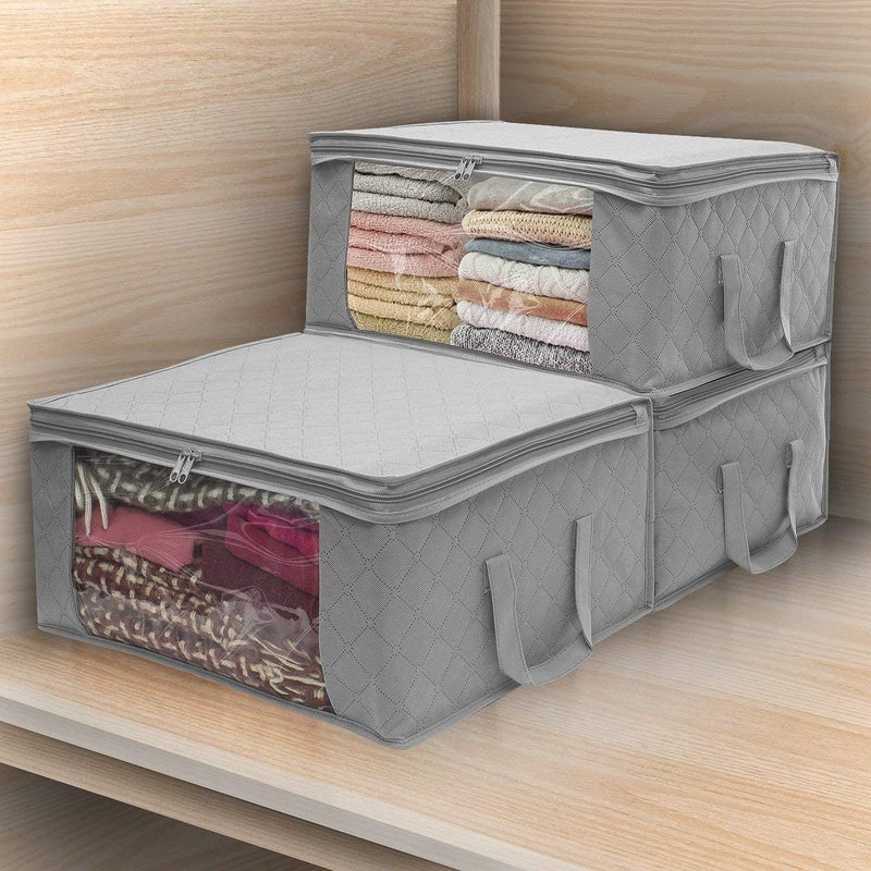 3-Piece Foldable Storage Bag Organizers With Carry Handles Grey 50cm - Image 2