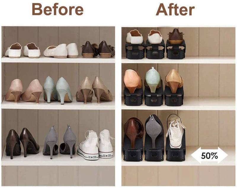 6-Piece Adjustable Space Saving  Shoe Organizer Shoebox Rack Black 10cm - Image 2