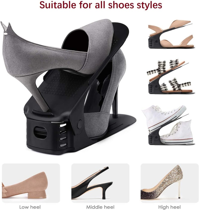 6-Piece Adjustable Space Saving  Shoe Organizer Shoebox Rack Black 10cm - Image 5