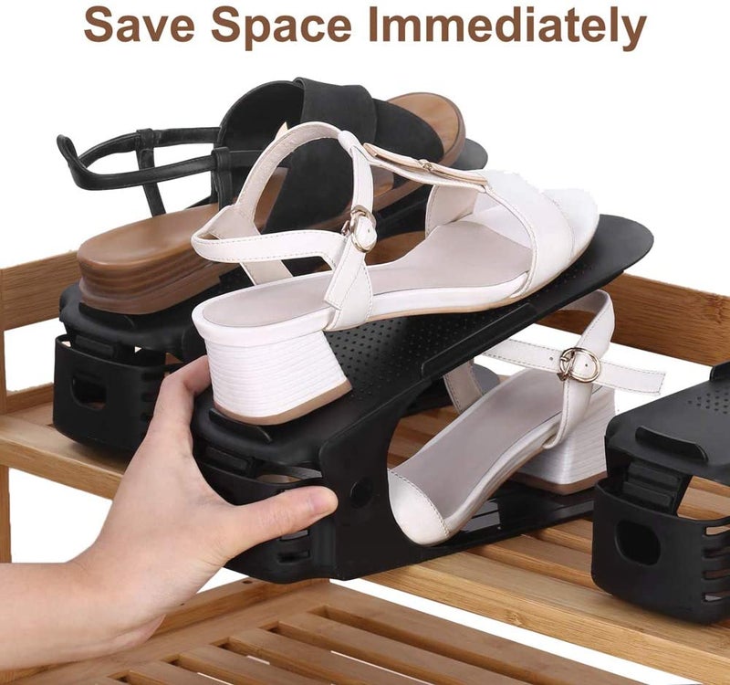 6-Piece Adjustable Space Saving  Shoe Organizer Shoebox Rack Black 10cm - Image 4