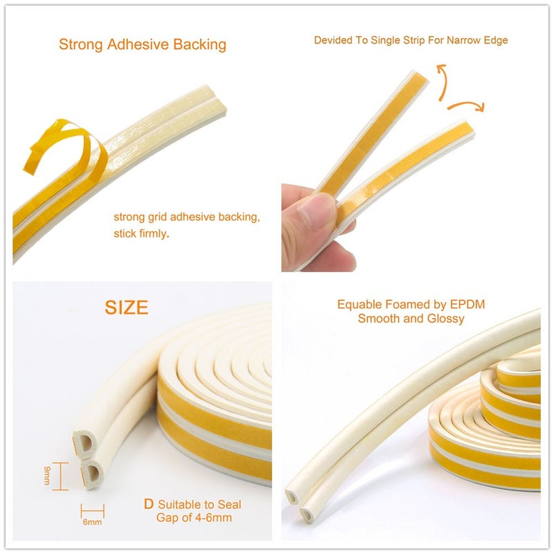 Generic - 6m 2-Pack Self Adhesive Foam Window Seal Strip White 6meter - Image 1