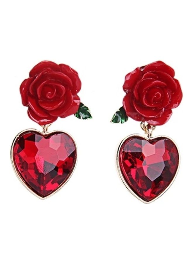 Miracle Empire - Heart And Rose With Leaves Earrings - Image 1
