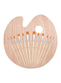 Premify 13-Piece Paint Brush And Wooden Palette Set Beige  - Image 1