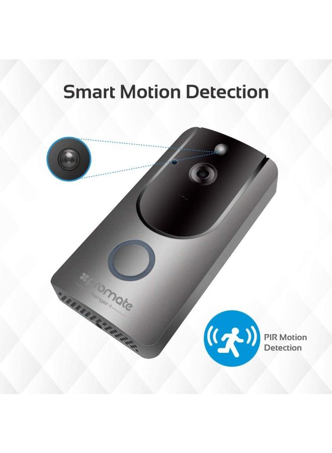 بروميت جرس الباب رينجر-1 بخاصية الفيديو مزود بتقنية الواي فاي وكاميرا لاسلكية عالية الوضوح وبزاوية واسعة بمعدل 166 درجة تدعم صوتاً ثنائي الاتجاه وكشف الحركة والرؤية الليلية وفتحة بطاقة Micro SD وميكروفون مدمج مناسب للمنزل والمكتب والأماكن الخارجية - Image 2