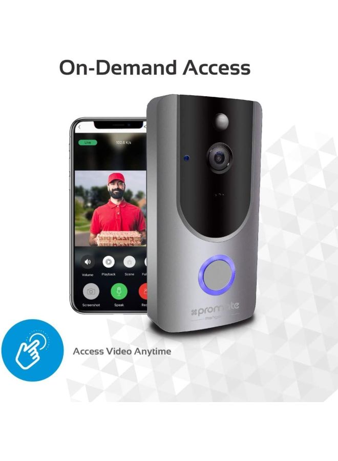 بروميت جرس الباب رينجر-1 بخاصية الفيديو مزود بتقنية الواي فاي وكاميرا لاسلكية عالية الوضوح وبزاوية واسعة بمعدل 166 درجة تدعم صوتاً ثنائي الاتجاه وكشف الحركة والرؤية الليلية وفتحة بطاقة Micro SD وميكروفون مدمج مناسب للمنزل والمكتب والأماكن الخارجية - Image 3