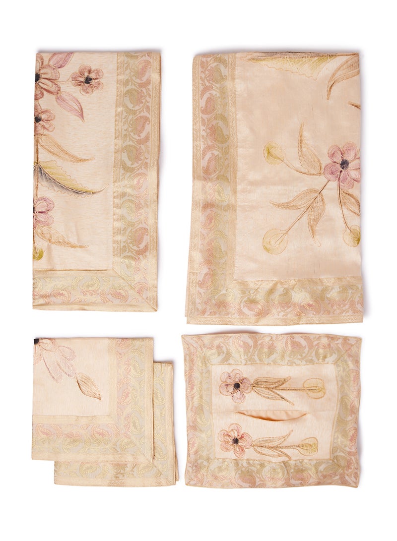 Ikras 5-Piece Embroidered Table Cloth Set Beige 110x110cm  - Image 1