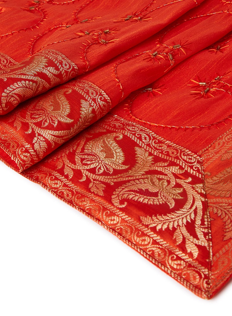 Ikras 5-Piece Embroidered Placemat and Table Runner Set Orange - Image 3