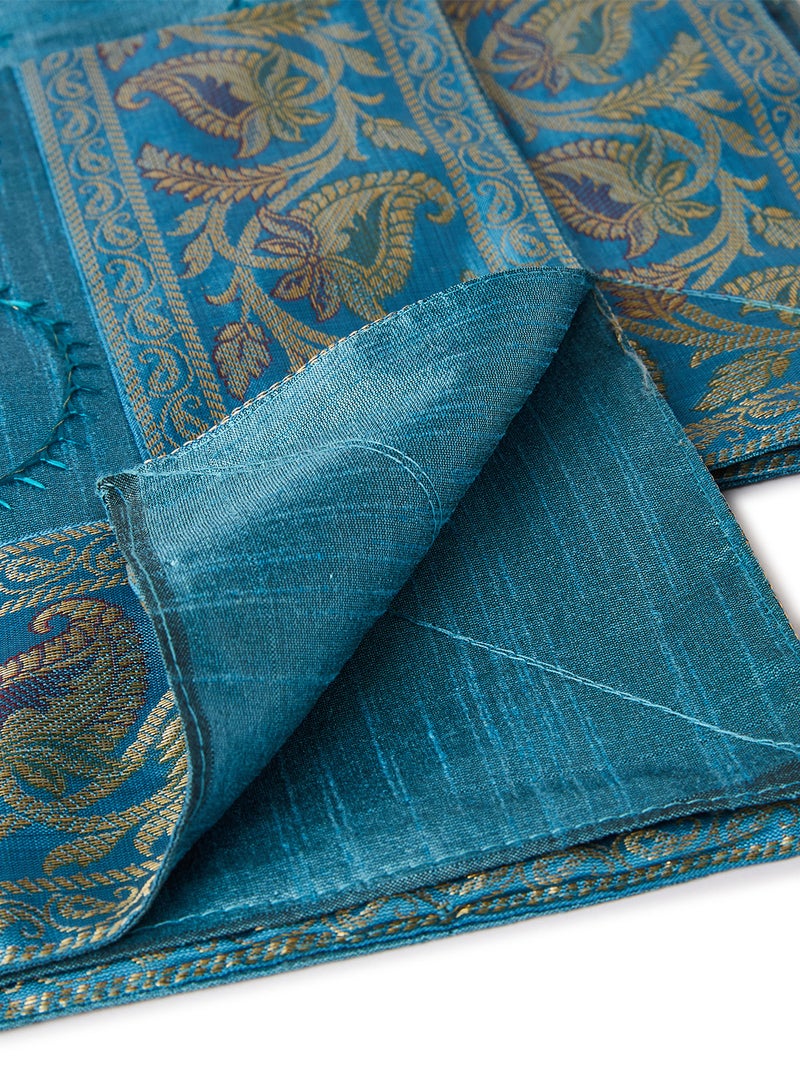 Ikras 5-Piece Embroidered Placemat and Table Runner Set Blue  - Image 2
