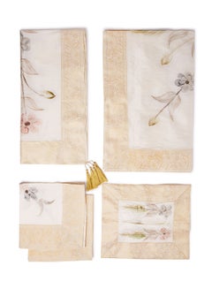 Ikras 5-Piece Embroidered Table Cloth Set White/Beige 110x110cm  - Image 1