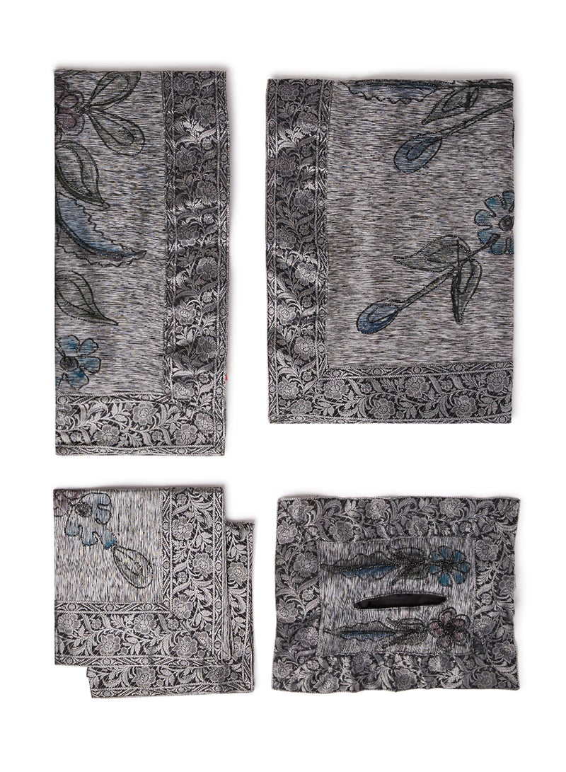 Ikras 5-Piece Embroidered Table Cloth Set Grey/Blue 110x110cm - Image 1