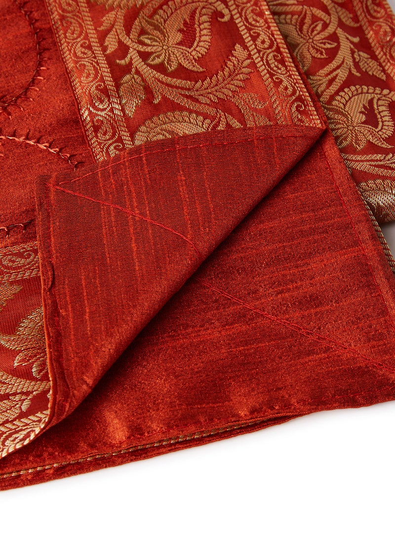 Ikras - 5-Piece Embroidered Placemat and Table Runner Set Red - Image 1