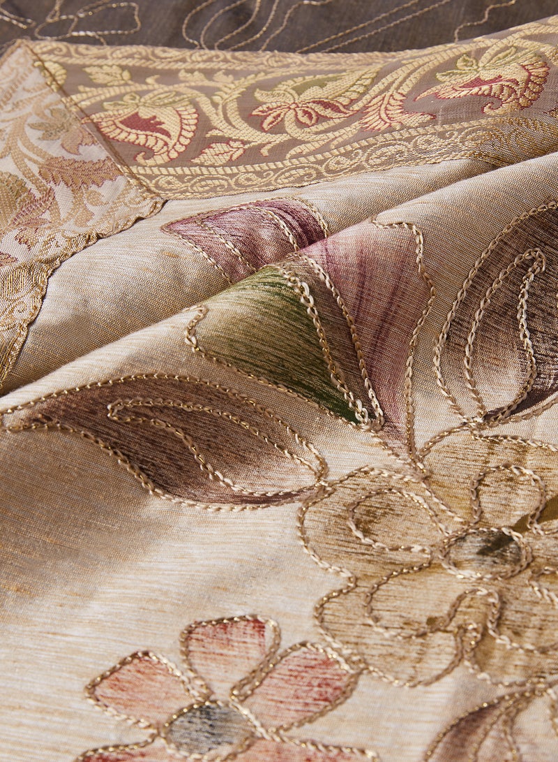 Ikras 5-Piece Embroidered Placemat and Table Runner Set Beige  - Image 2