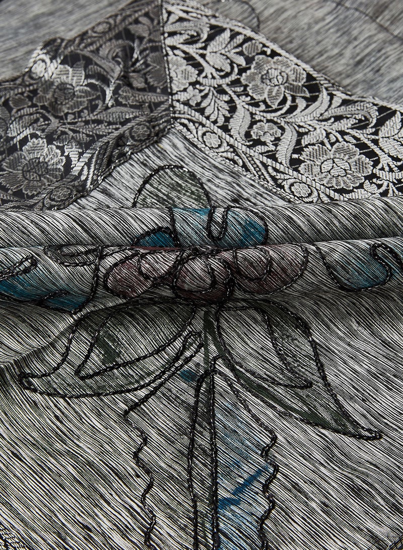 Ikras 5-Piece Embroidered Table Cloth Set Grey/Blue 110x110cm - Image 2