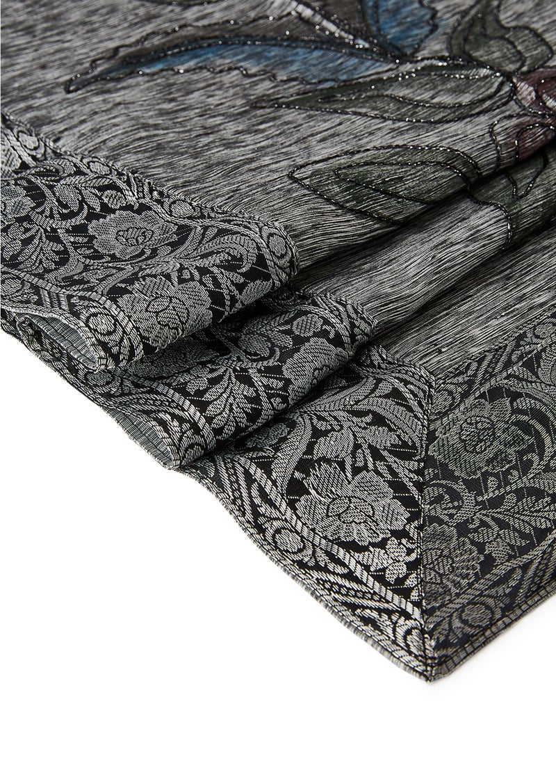 Ikras 5-Piece Embroidered Table Cloth Set Grey/Blue 110x110cm - Image 4