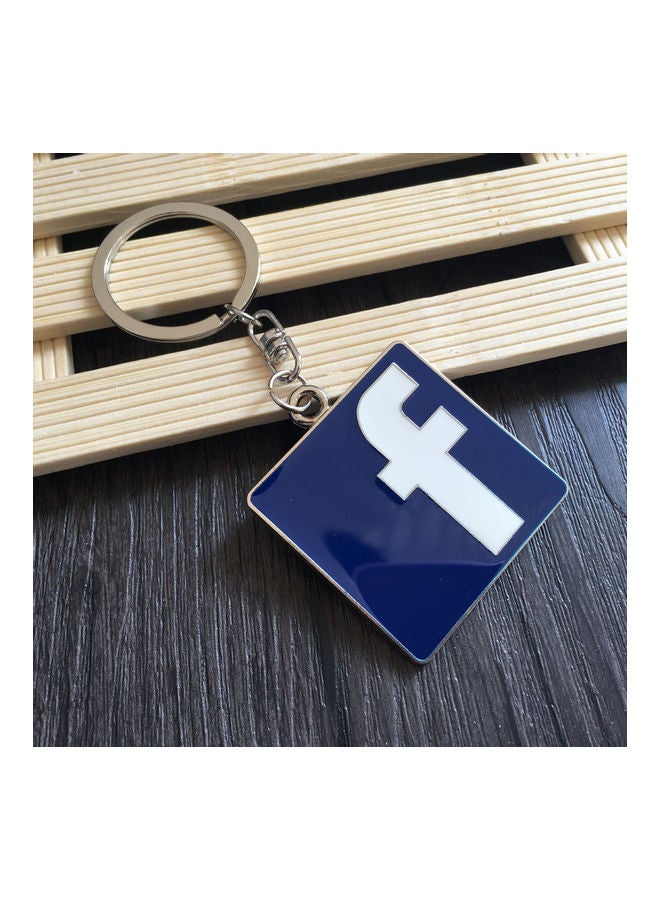 fashionhome Facebook Logo Pattern Key Chain Blue/Silver