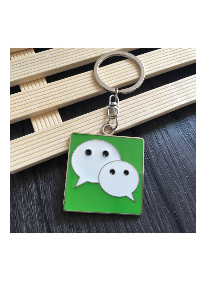 fashionhome We Chat Logo Pattern Key Chain Green/White/Silver