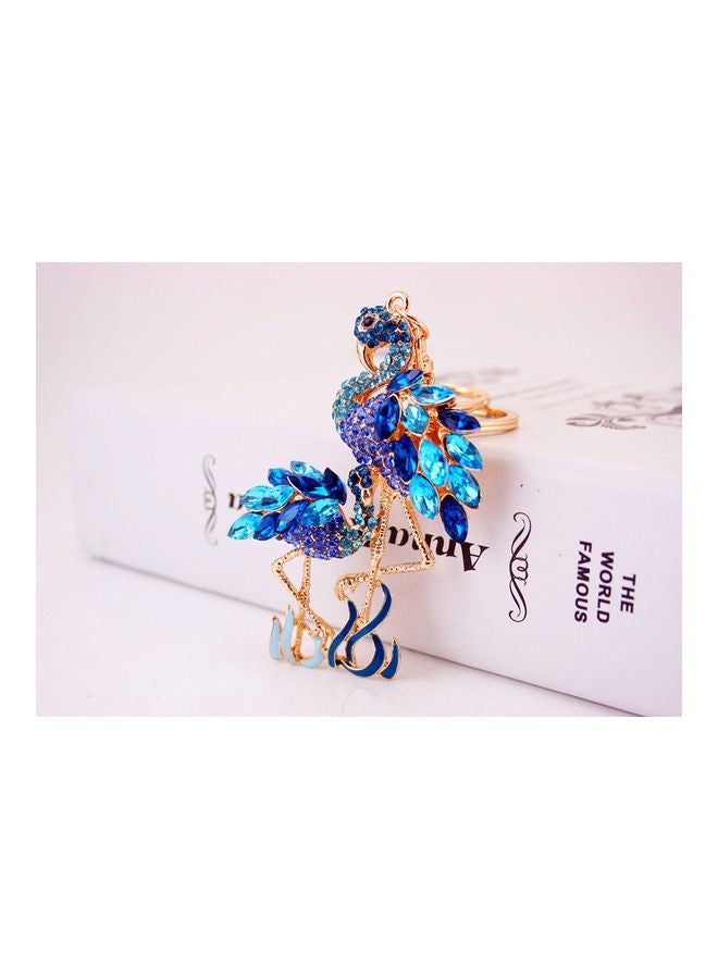 fashionhome Stone Studded Antique Key Chain Blue/Gold  - Image 2